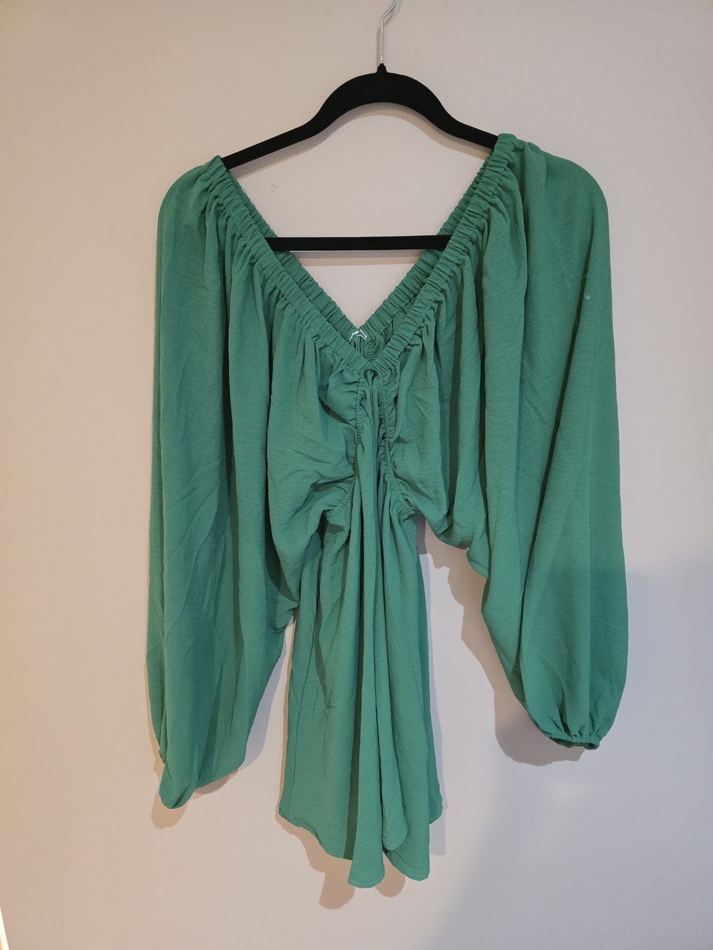 Green Gathered Front Peasant Blouse - Women